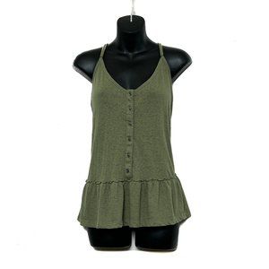 Abercrombie & Fitch Womens Sage Green Double Strap Tank Top w Ruffled Trim Sz XL